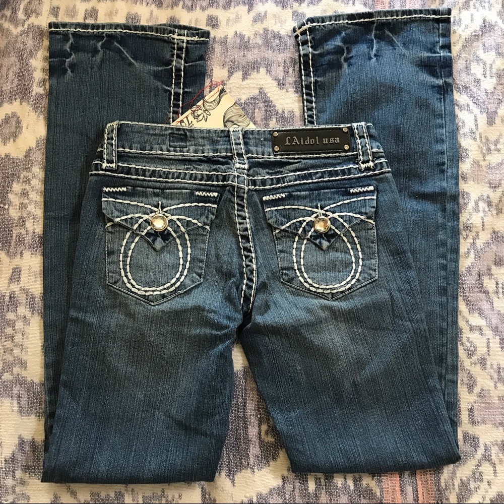 NEW L A IDOL DENIM JEANS WITH RHINESTONES